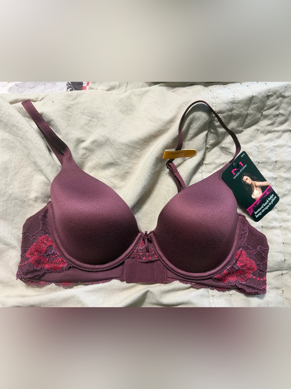 Maidenform Smooth T-Shirt Bra in Plum with Lace Accents